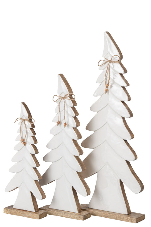 J-Line Dennenboom met strik - mangohout - naturel/wit - large