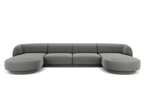 Micadoni Panoramische bank Miley 5-zits, flueel, lichtgrijs - 156x330x70cm