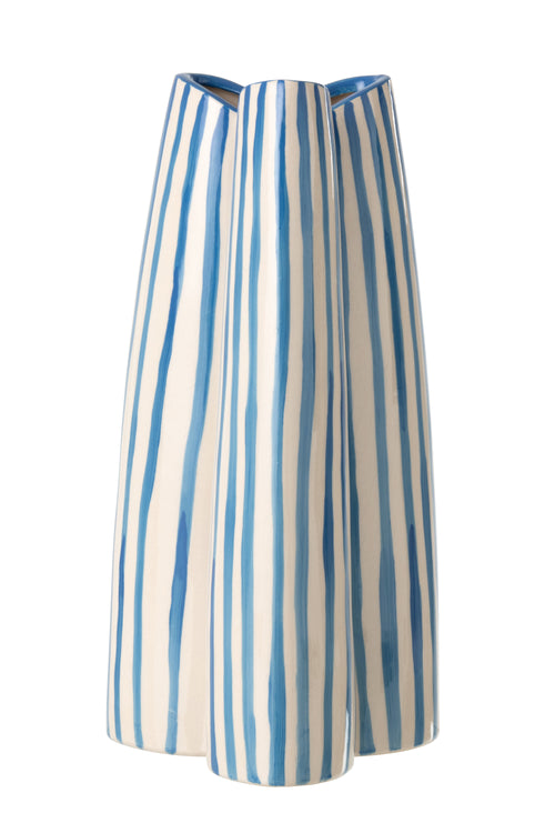 J-Line vaas Gestreept - keramiek - wit/blauw - large