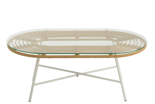 J-Line tafel Laag Ovaal Buiten - metaal/glas - naturel/wit - vtwonen shop