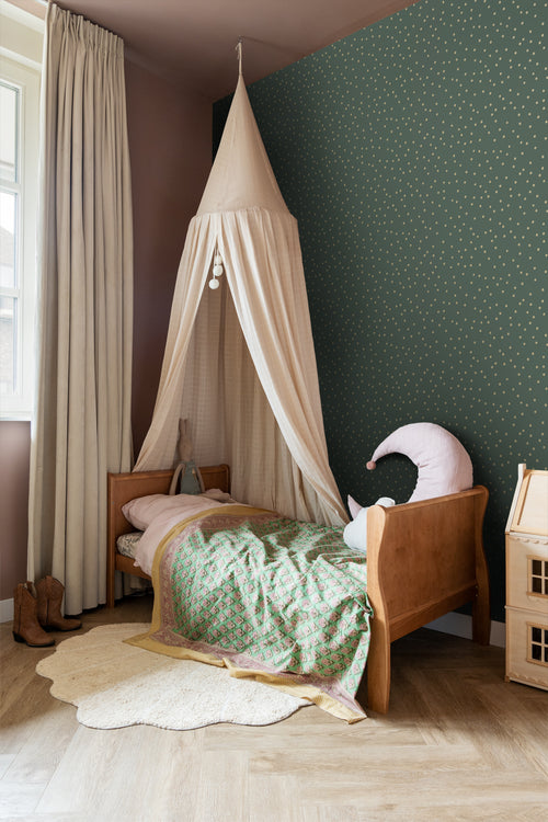 ESTAhome behang stippen donkergroen en goud - 53 cm x 10.05 m - 139275
