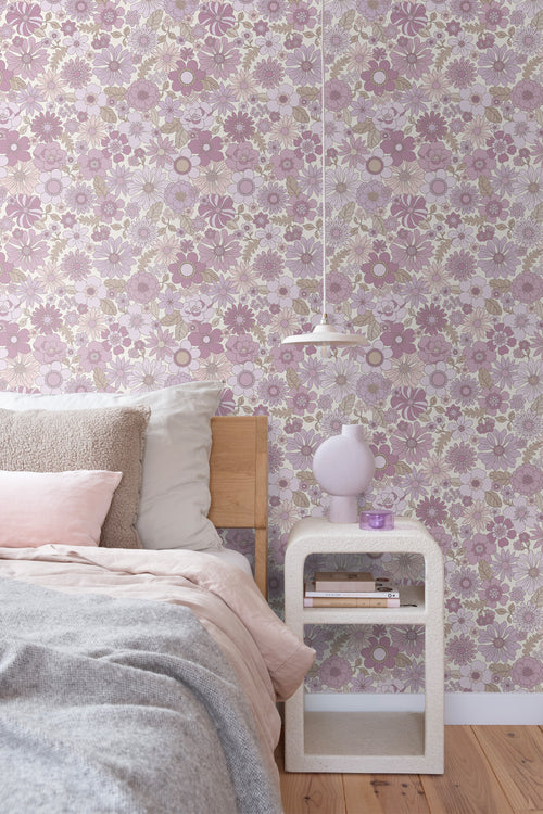 ESTAhome behang retro bloemen lila paars - 50 x 900 cm - 131248 - vtwonen shop