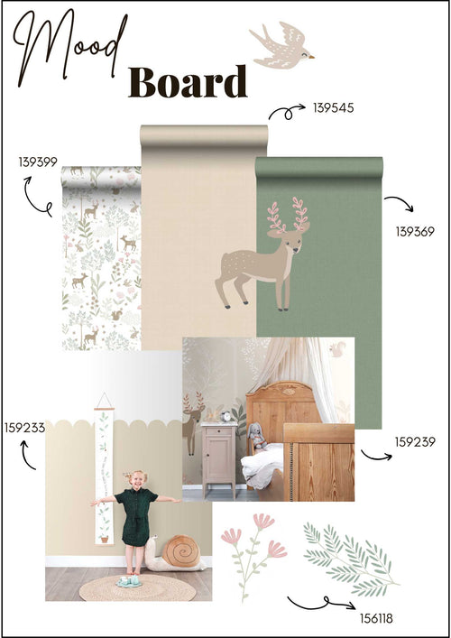 ESTAhome muursticker hertjes beige en groen - 33 x 47.5 cm - 156118