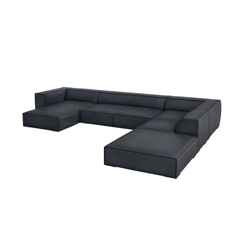 Cosmopolitan Design - Panoramische hoekbank rechts Turin 6-zits, echt leer blauw - 270x365x68cm