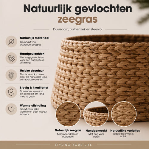Mica Decorations Kerstboomrok H26 x D58 cm - Kerstboommand - Bruin - Gevlochten Zeegras