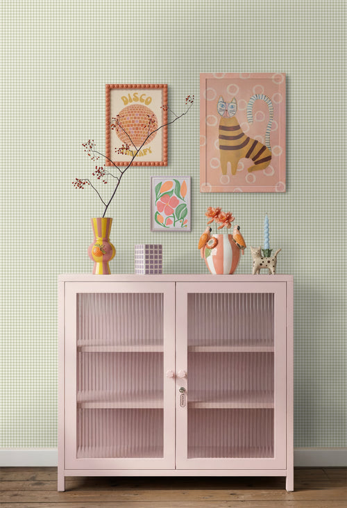 ESTAhome behang ruitjes vergrijsd groen - 50 x 900 cm - 131643