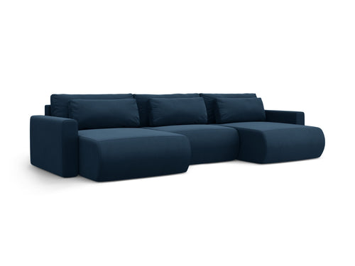 Cosmopolitan Design Converteerbare panoramische bank met opbergdoos Belfast 4-zits, flueel koningsblauw - 149x340x84cm