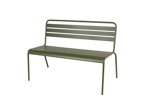MaximaVida metalen tuinset Max olijfgroen 150 cm – 1 tafel met 2 stoelen en 1 bank - vtwonen shop