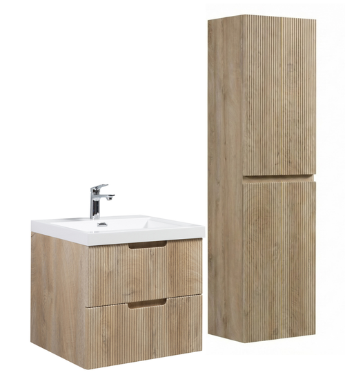 Badplaats Badkamermeubel Thermis 60 cm – Licht Eiken – Badmeubel met Kolomkast