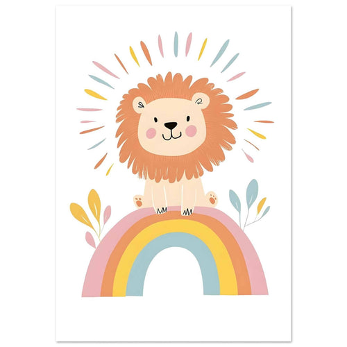 Artfulprints Poster Leeuw op de regenboog   - 30x40 cm - Meerkleurig