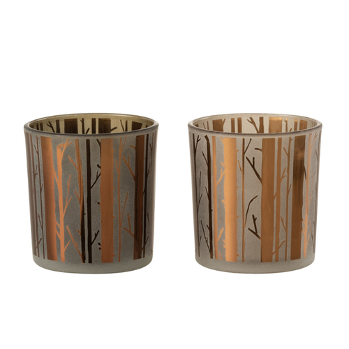 J-Line theelichthouder Boom - glas - bruin - small - 2 stuks