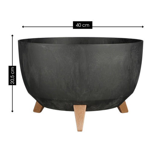 Mica Decorations Doppio Plantenbak op Poten - 20,5 x Ø40 cm - Plantenbakken voor Buiten - Bloembakken voor Balkon - Gerecycled Plastic - Zwart