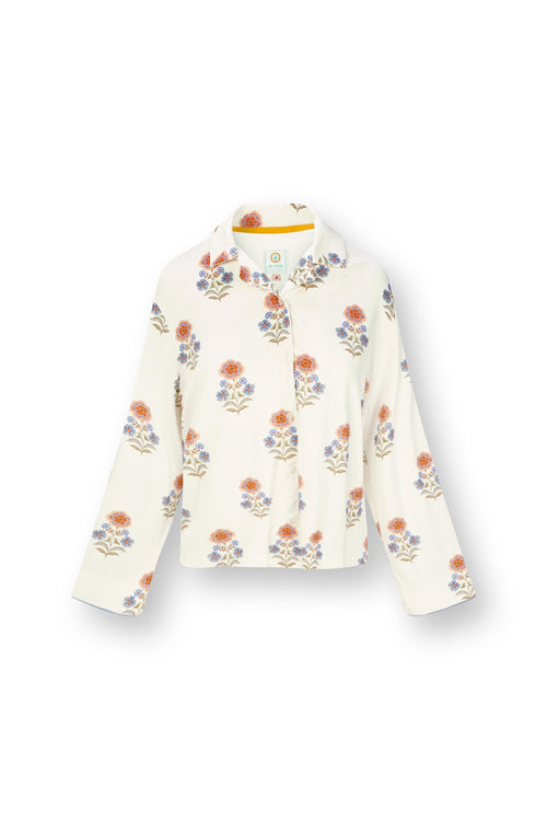 Pip Studio - Faye Pyjama t-shirt - Lange mouw Dames - Tanaka - Wit - XXL - vtwonen shop