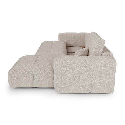 Premium Interiors - Rechthoekige hoekbank met slaapfunctie en opbergruimte VIBE - bouclé-stof beige 286cm