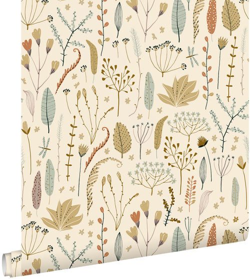 ESTAhome behang veldbloemen vergrijsd olijfgroen - 50 x 900 cm - 131163 - vtwonen shop