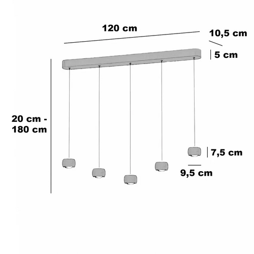 Freelight hanglamp Cosmo - 5 lichts - 120  x 180   cm - beige