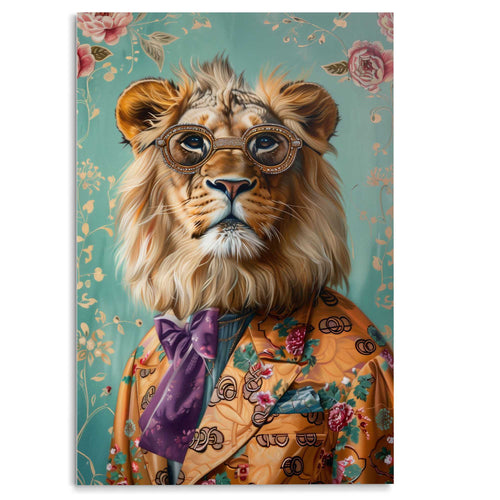 Reinders Sophisticated Lion glasschilderij -  meerkleurig/multi color - woonkamer - 116x78cm