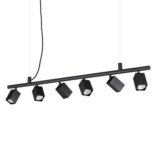 Ideal Lux DYNAMITE Vierkante hanglamp met stang, zwart, 6x GU10 fitting