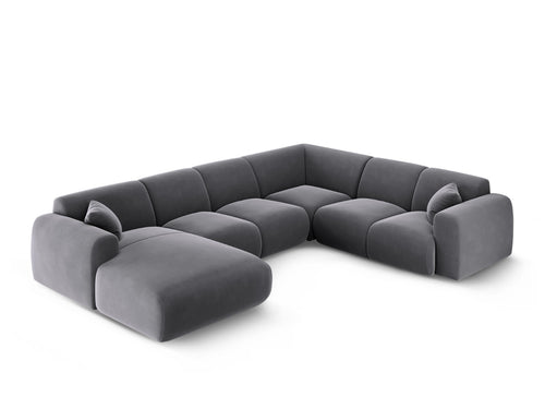 Cosmopolitan Design Panoramische hoekbank rechts Nolio 6-zits, flueel donkergrijs - 252x342x72cm