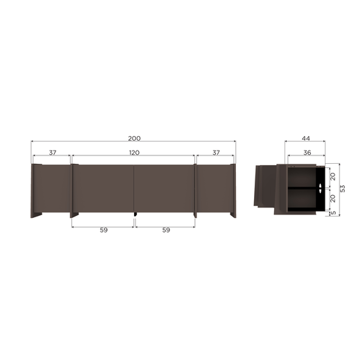 WOOOD tv meubel 200 cm Brock - Essen Fineer - Middenbruin - 53x200x44