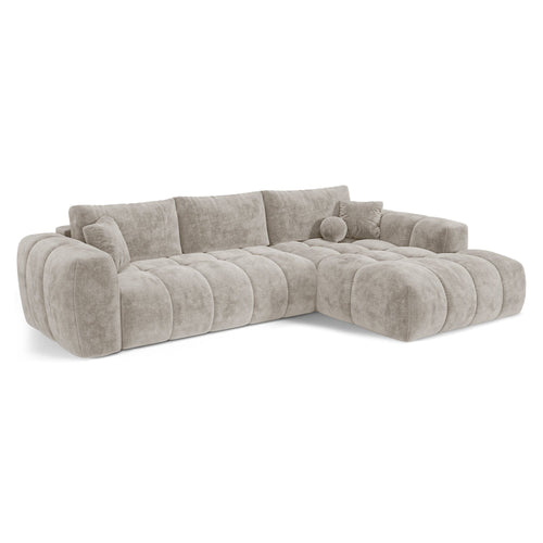 Premium Interiors - Rechthoekige hoekbank met slaapfunctie en opbergruimte SKY - gewaafd fluweel mol 310cm