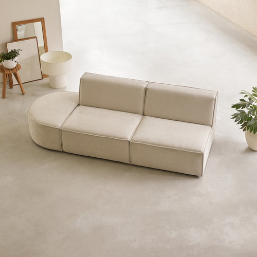Tikamoon Afgeronde modulaire 2-zitsbank in beige stof - Beige