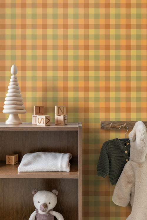 ESTAhome behang ruiten geel, bruin en groen - 50 x 900 cm - 132062