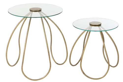 J-Line tafel Rond - metaal/glas - goud - 2 stuks