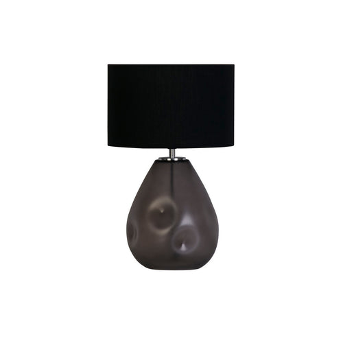 Searchlight Devon 1-lichts tafellamp, zwart geperforeerd glas met zwart linnen