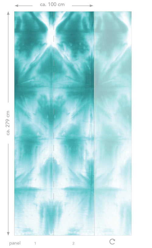ESTAhome fotobehang wandvullend tie-dye shibori motief intens turquoise - 100 x 279 cm - 158822 - vtwonen shop