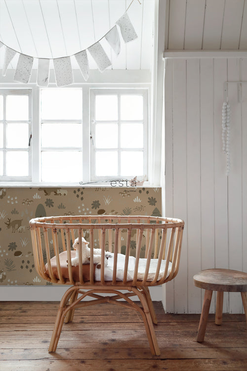 ESTAhome behang bos met bosdieren beige bruin - 53 cm x 10.05 m - 139410
