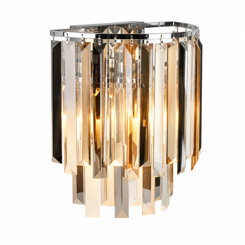 Searchlight wandlamp Clarissa - 2 lichts - 16  x 28   cm - chroom transparant amber rookglas