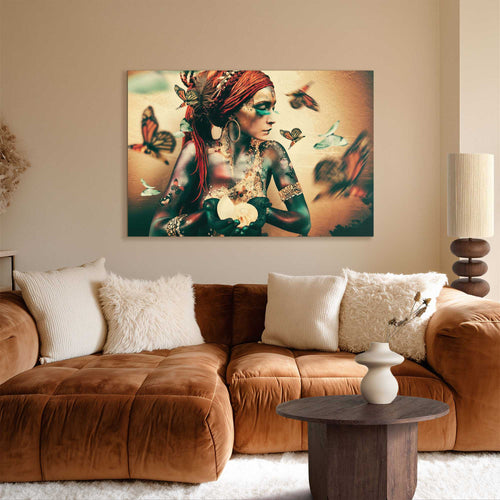 Reinders Bohemian Butterfly Goddess glasschilderij -  oranje - woonkamer - 78x116cm