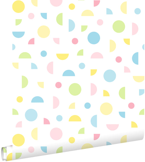 ESTAhome behang grafisch motief wit, blauw, groen en roze - 50 x 900 cm - 131984