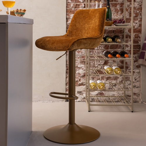 WOOOD barstoel in hoogte verstelbaar Marten - Chenille - Karamelbruin - 110x45x50