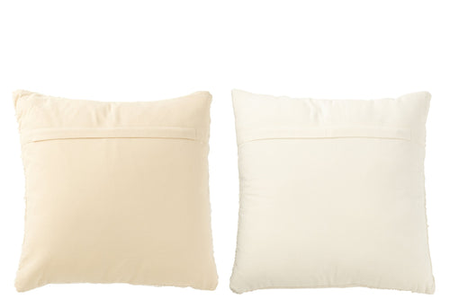 J-Line kussen Vierkant los/dicht Weven - katoen - creme - 2 stuks