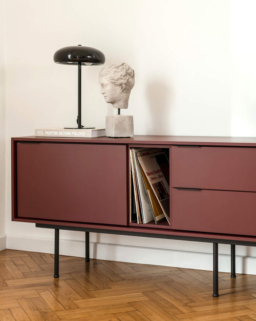 noo.ma Mod TV-stand 189 cm - Deep Beet Burgundy, board, veel opbergruimte