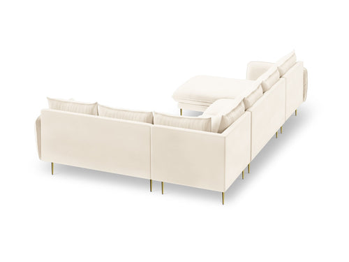 Cosmopolitan Design Panoramische hoekbank rechts Vienna 7-zits, flueel, lichtbeige - 235x330x95cm