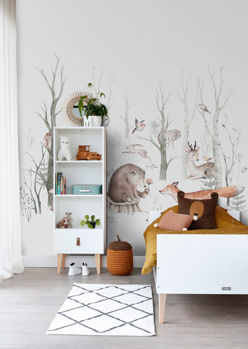 Sanders & Sanders fotobehang vintage bosdieren wit, oranje en bruin - 250 x 279 cm - 950003