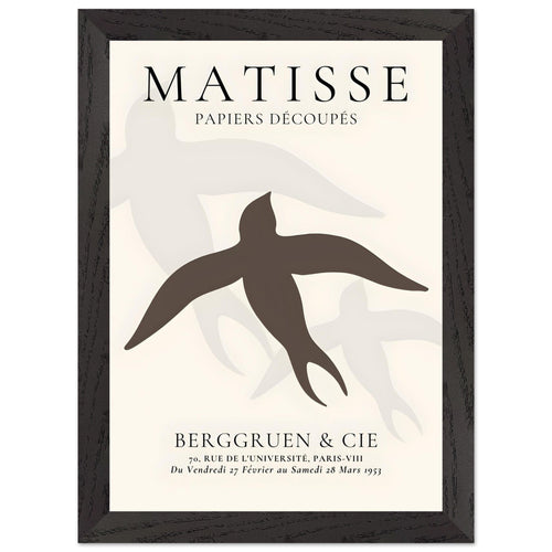 Artfulprints Poster met Lijst Matisse - Birds silhouettes   - A4 21x29.7 cm - Bruin