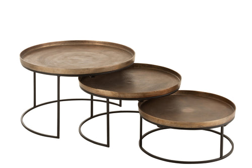 J-Line bijzettafel Rond - aluminium - roest - set van 3