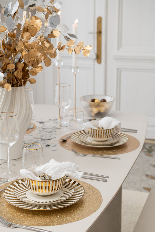 J-Line placemat Blad - kunststof - goud - 2 stuks