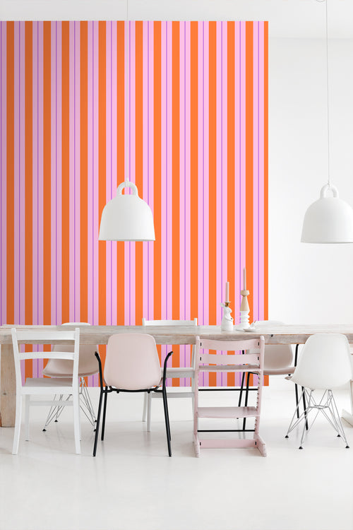 ESTAhome behang strepen oranje en roze - 50 x 900 cm - 131678