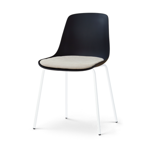 Nolon Nora-Liv eetkamerstoel zwart met naturelbeige zitkussen - wit onderstel - vtwonen shop