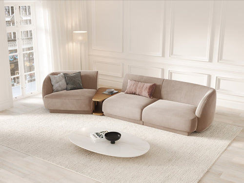 Micadoni linker modulaire bank Miley 3-zits, flueel, cappuccino - 126x303x70cm