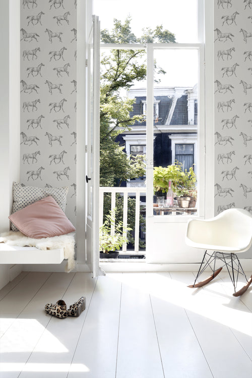 ESTAhome behang getekende paarden donker beige - 53 cm x 10.05 m - 128808