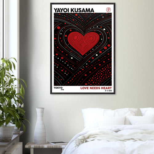 Artfulprints Poster Yayoi Kusama - Love needs heart   - 50x70 cm - Zwart