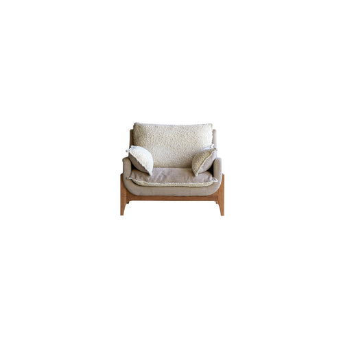 Tikamoon Fauteuil van massief eikenhout en linnen - Beige - vtwonen shop