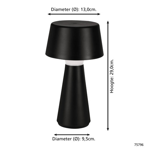 EGLO tafellamp Scorrano - aanraakdimmer - draadloos - 29 cm - zwart - vtwonen shop