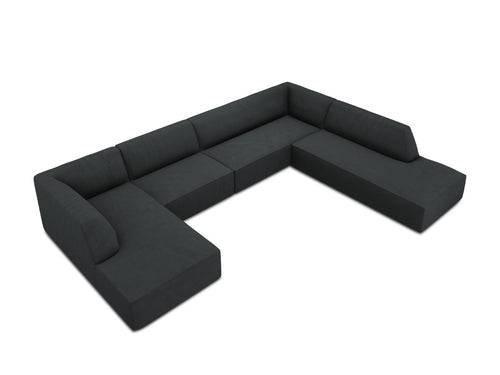 Micadoni Panoramische hoekbank rechts Ruby 7-zits, ribfluwelen, zwart - 273x366x69cm
